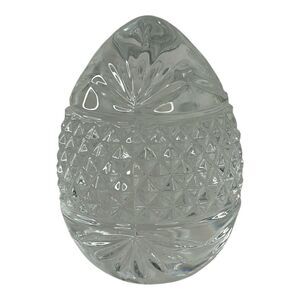 Clear Lead Crystal 3.5” Egg Paperweight Made In France Vintage Diamond Cut